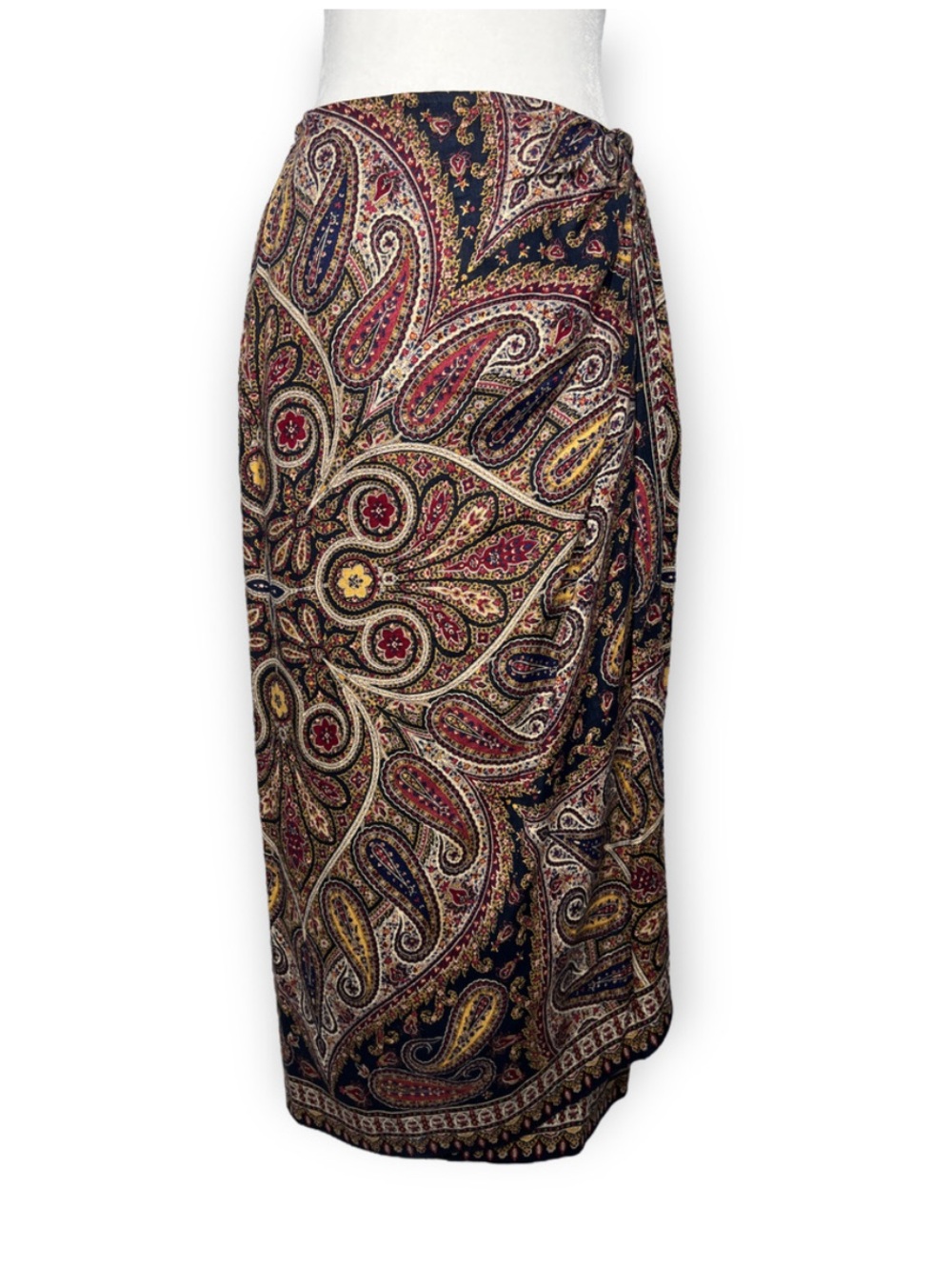 Emanuel Ungaro Vintage Linen Paisley Print Long Wrap Skirt Size 40 US 6